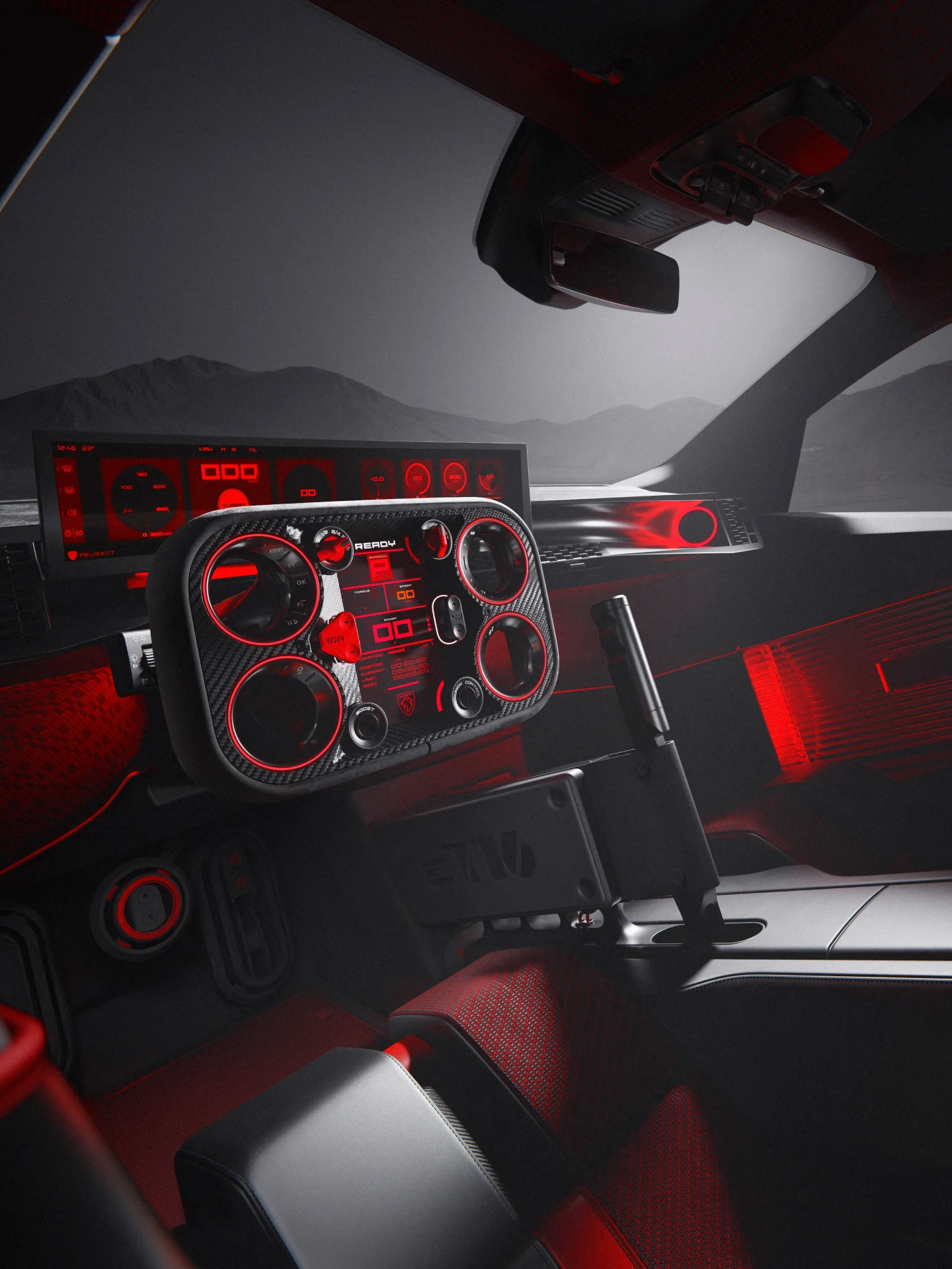 Peugeot E-T16 Concept, PEUGEOT i-Cockpit® digital de próxima geração com o Hypersquare® orientado para o desempenho