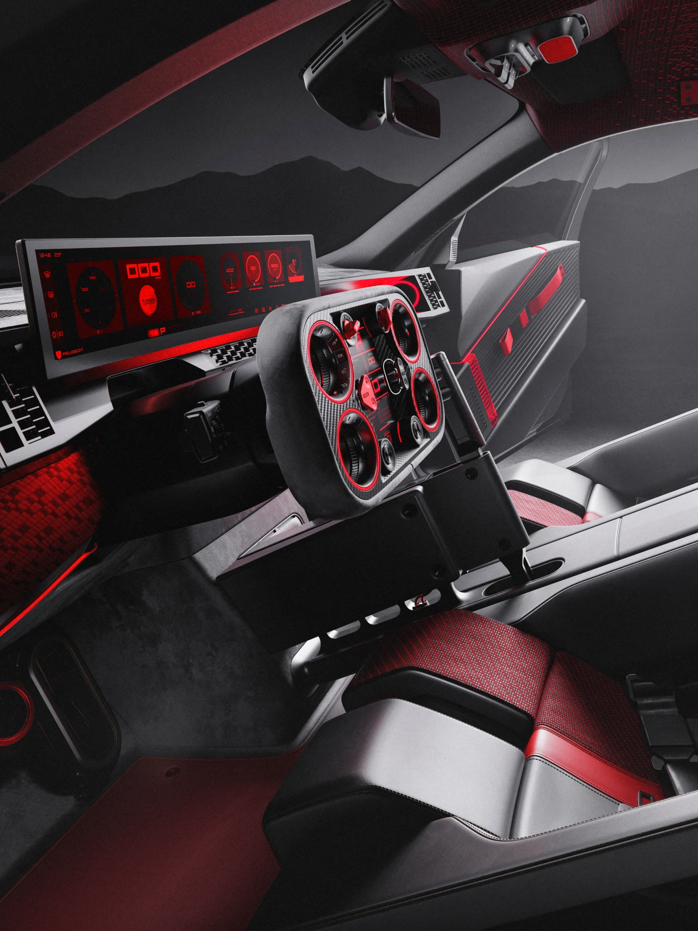 Peugeot E-T16 Concept, PEUGEOT i-Cockpit® digital de próxima geração com o Hypersquare® orientado para o desempenho