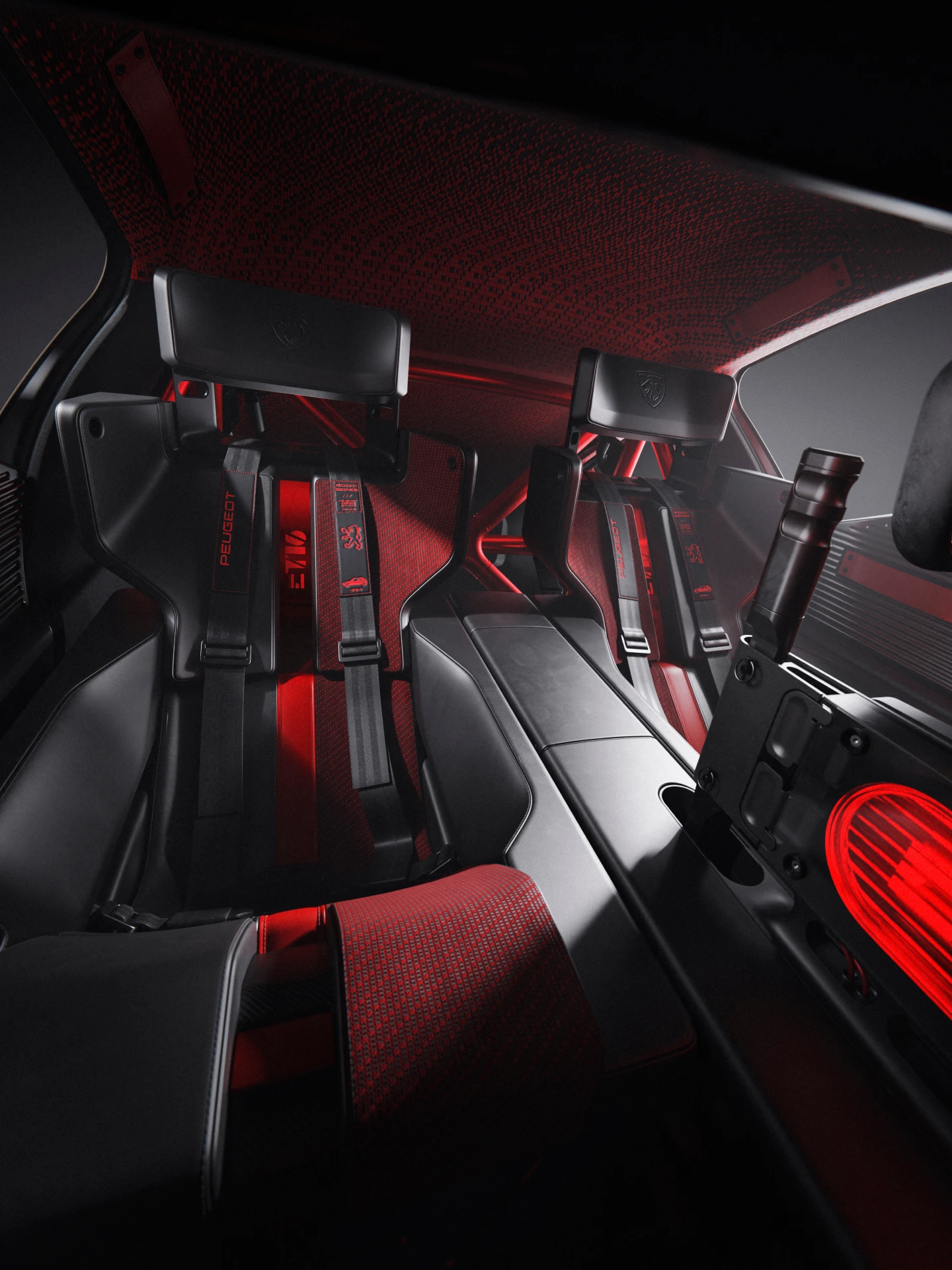 Peugeot E-T16 Concept, bancos de encosto alto bicolores com estrutura em carbono